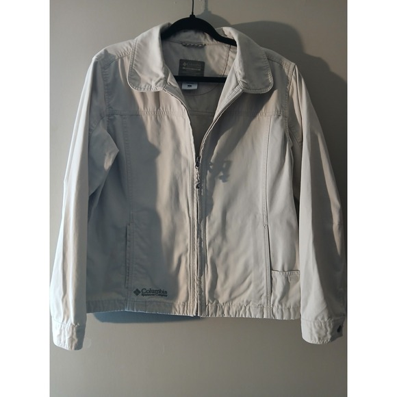 Columbia Jackets & Blazers - Columbia Sportswear Women L Tan Full Zip Cotton Canvas Utility Outdoor Jacket